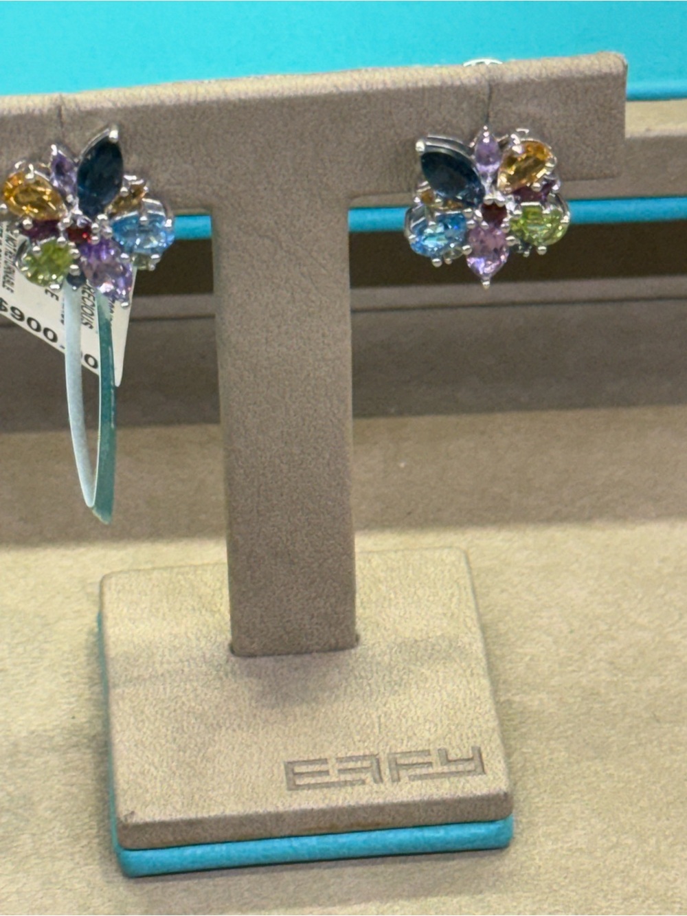 Effy Multi Gemstone Hoop Earrings 925 Sterling Silver Amethyst Blue Topaz NEW - Picture 4 of 4